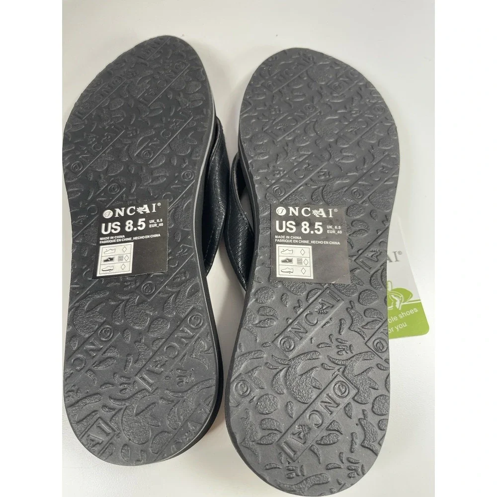 Womens size 8.5 Yoga Flip Flops Cushion Mat Footbed Platinum Wear Resist ONCAI